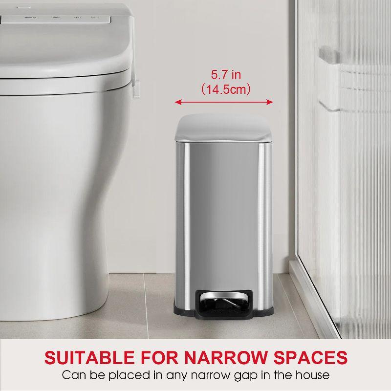 FDW 1.3Gal/5L Bathroom Trash Can Stainless Steel with Soft-Close Lid