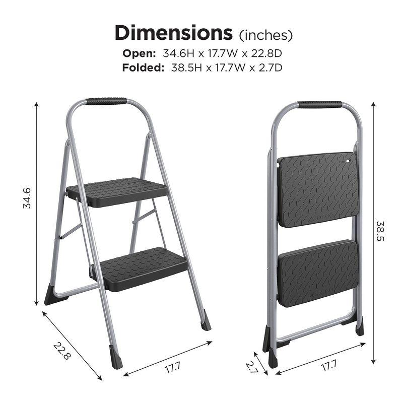 Platinum and Black Foldable 2-Step Steel Step Stool