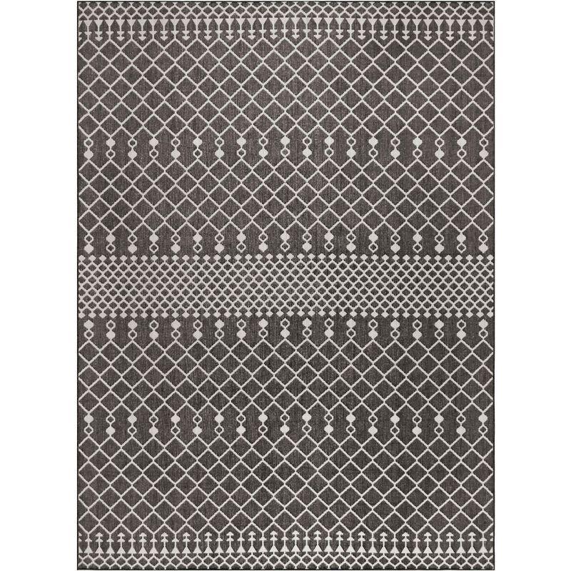 Nourison Positano Moroccan Trellis Flatweave Low Pile Indoor Outdoor Area Rug Black 8' x 10'