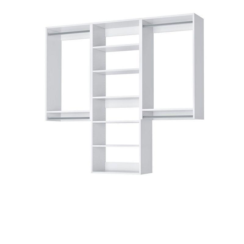 White 64.5" Wide Modular Closet Kit with Shelves and Hanging Rods