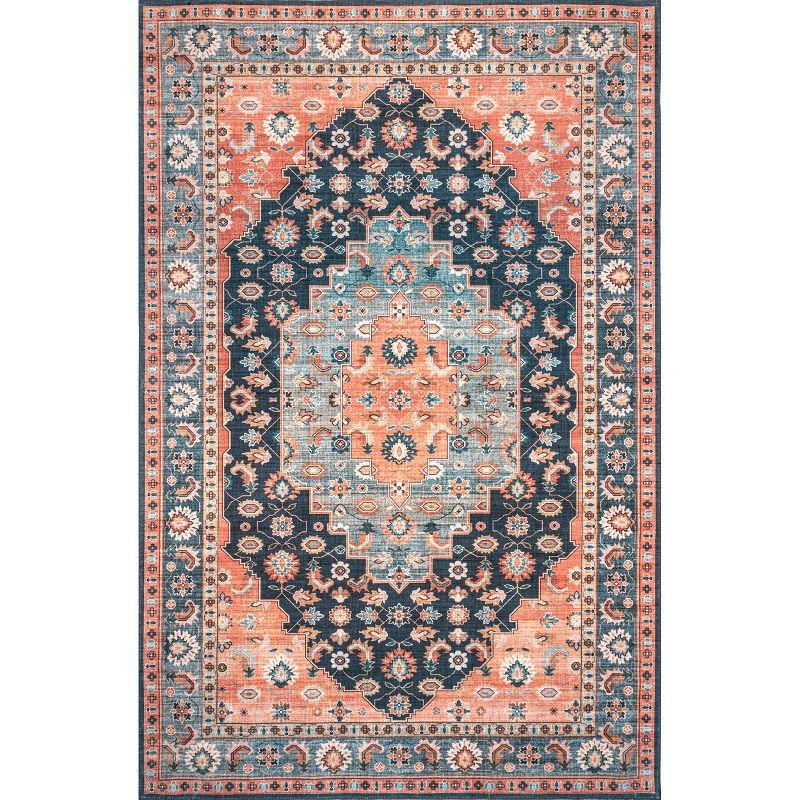 Blue Medallion Easy-Care Washable Synthetic Rug, 4' x 6'