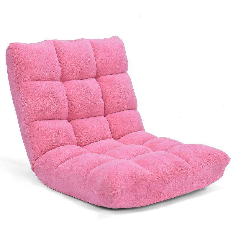 Pink Adjustable 14-Position Padded Floor Recliner Chair