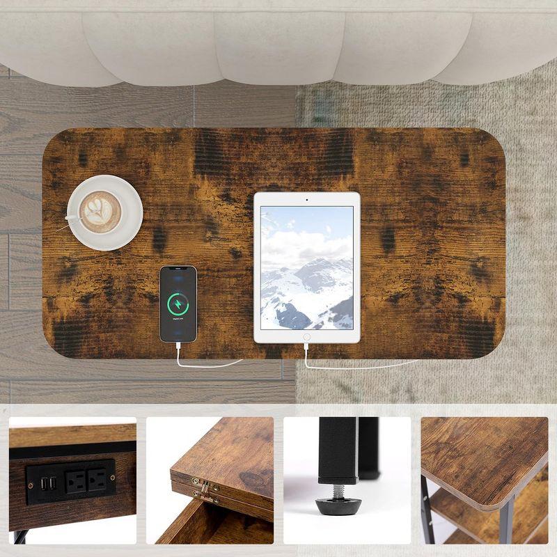 Rustic Brown End Table Set with Built-In Charging Station, Sofa/Couch Table with USB Ports and Outlets, Flip Top Nightstand