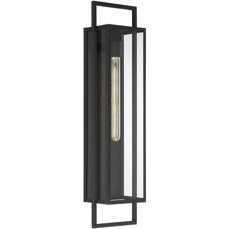 Possini Euro Design Jericho 28" High Modern Outdoor Wall Light Fixture Mount Porch House Edison Bulb Textured Black Finish Metal Clear Glass Shade