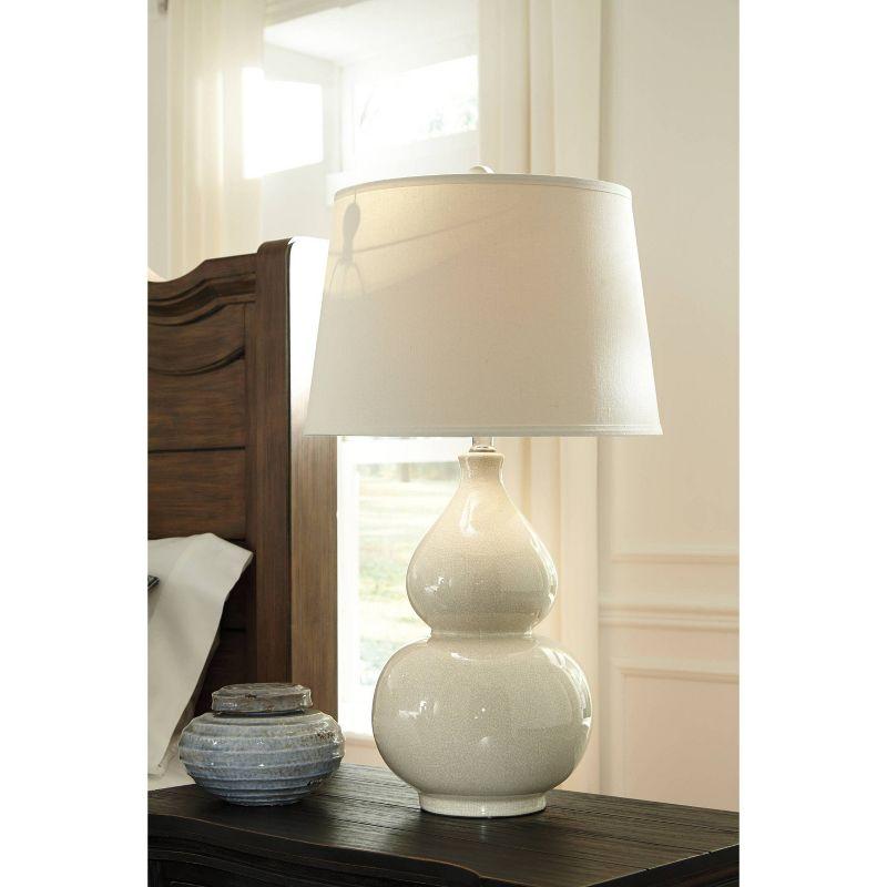 Saffi Ceramic Table Lamp Cream: Double Gourd Base, Glazed Finish - Signature Design by Ashley