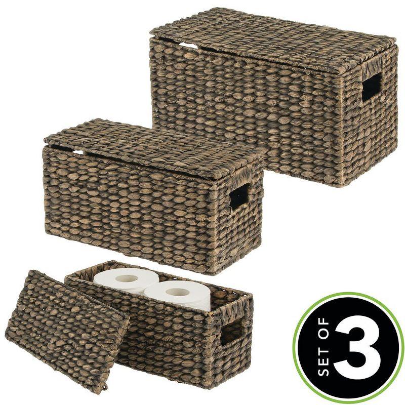 mDesign Woven Water Hyacinth Storage Basket, Lid/Handles, Set of 3