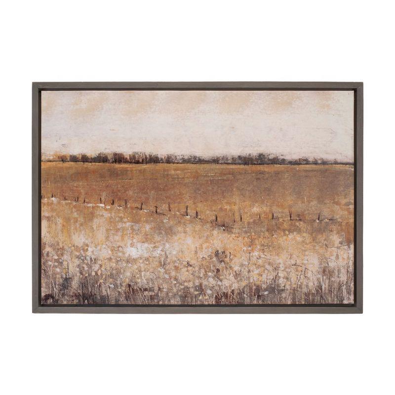 Rustic Brown and Beige Landscape Canvas Art with Fir Wood Frame