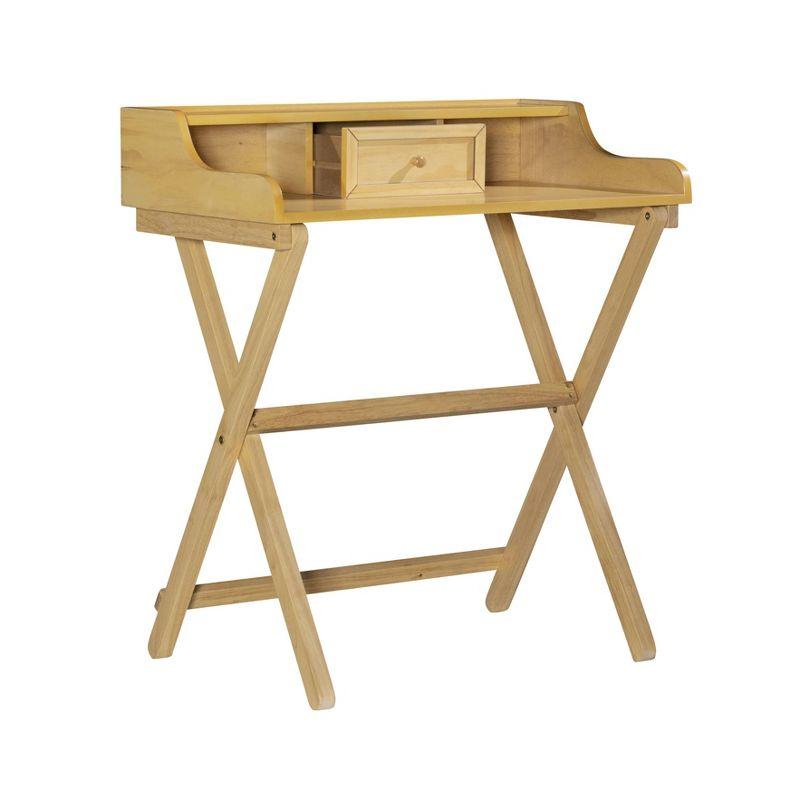 Sleek Natural Finish Foldable Writing Desk with Storage Drawer