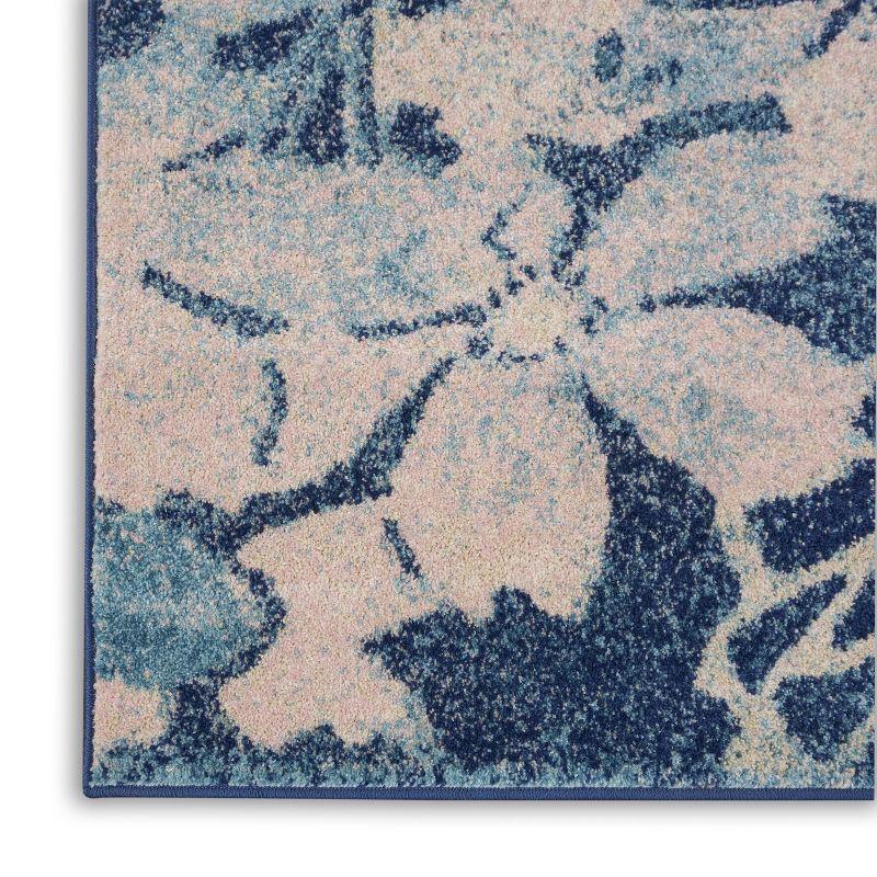 Navy and Pink Floral Viscose Rectangular Rug 6' x 9'