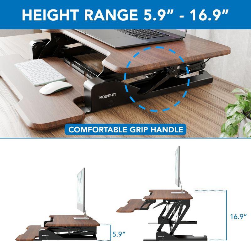 Mount-It! Compact Standing Desk Converter with 30" Desktop, Dark Walnut Woodgrain