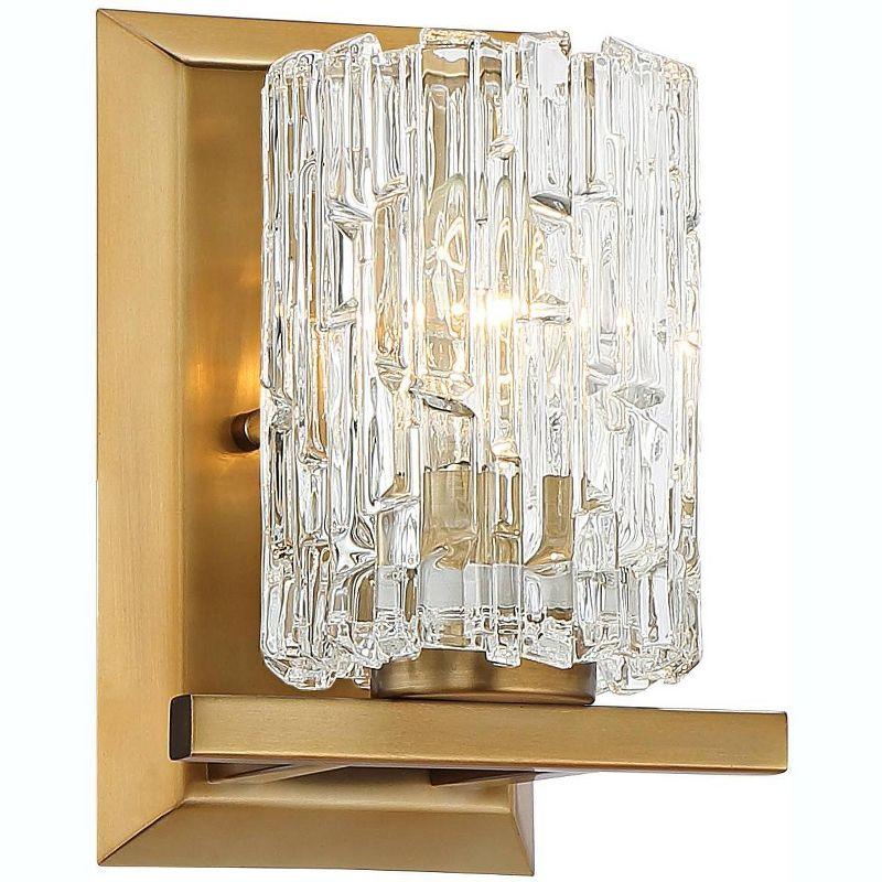 Elysian Warm Brass Vanity Wall Sconce with Textured Ice Glass