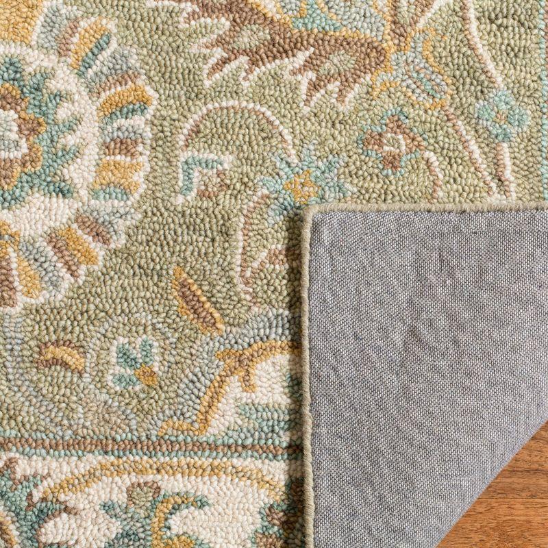 Ivory and Sage Floral Hand-Tufted Wool Square Area Rug