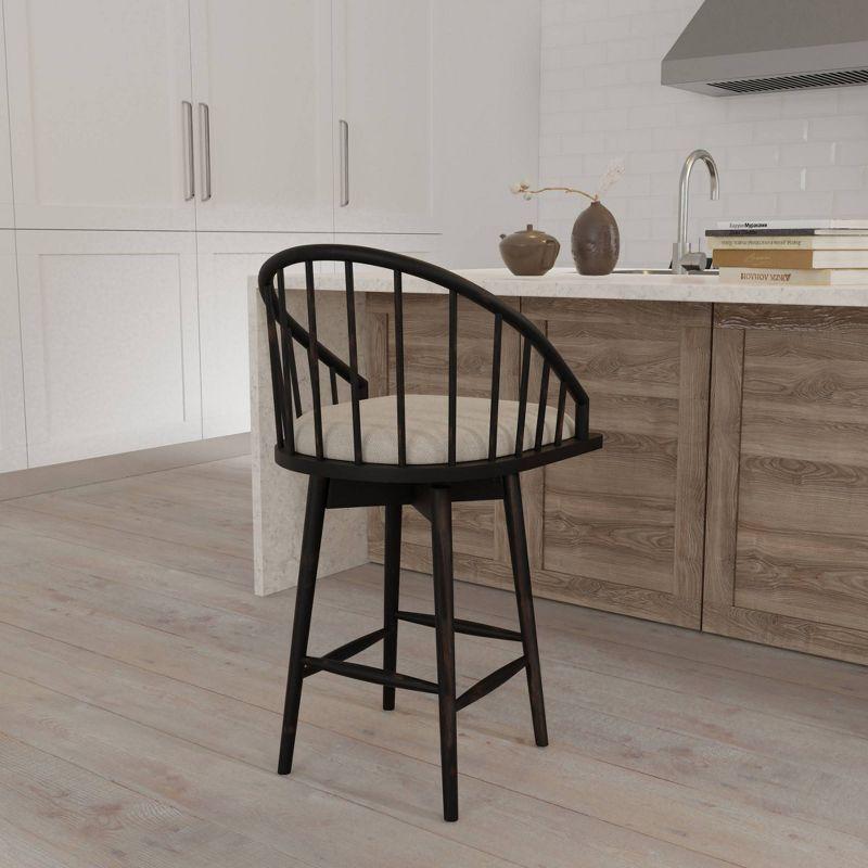 Modern Farmhouse Black Wood Swivel Saddle Stool, 29"