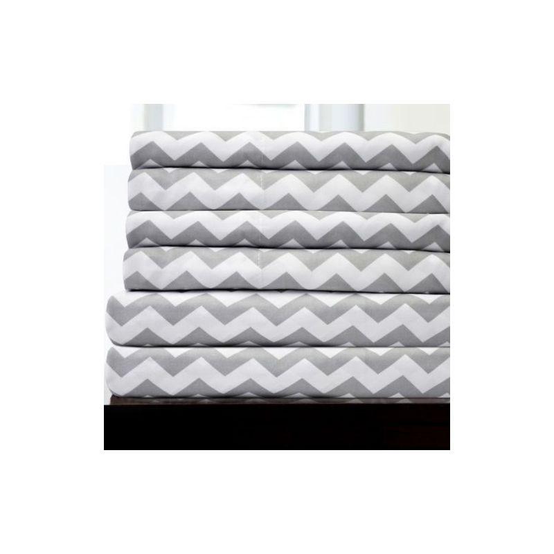 6 Piece Chevron Printed Gray Sheet Set, Deluxe Ultra Soft 1500 Series, Double Brushed Microfiber by Sweet Home Collection® - Queen