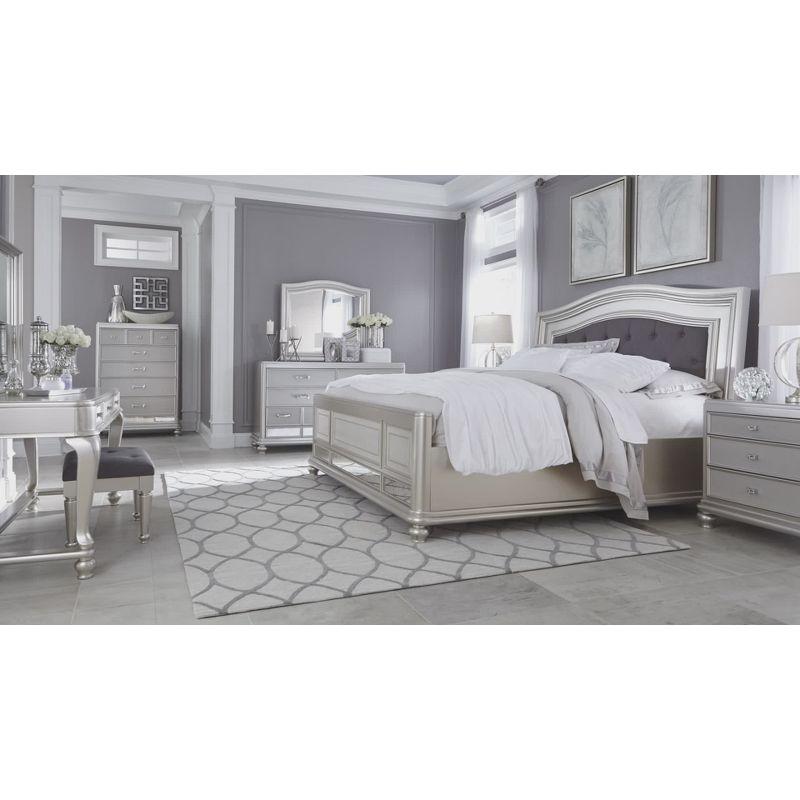 Coralayne Stool Silver - Signature Design by Ashley: Upholstered Vanity Bench, Tufted, PVC, Hardwood Frame