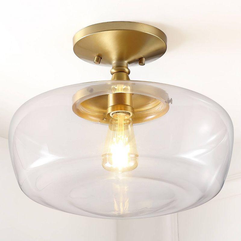 14" Marfa Glass/Iron Farmhouse Modern LED Flush Mount - JONATHAN Y