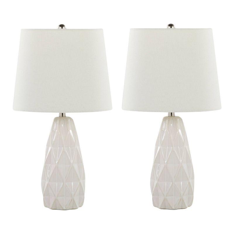 LumiSource (Set of 2) Hex 20" Contemporary Accent Lamps: Ceramic Body, Linen Drum Shade, UL Listed