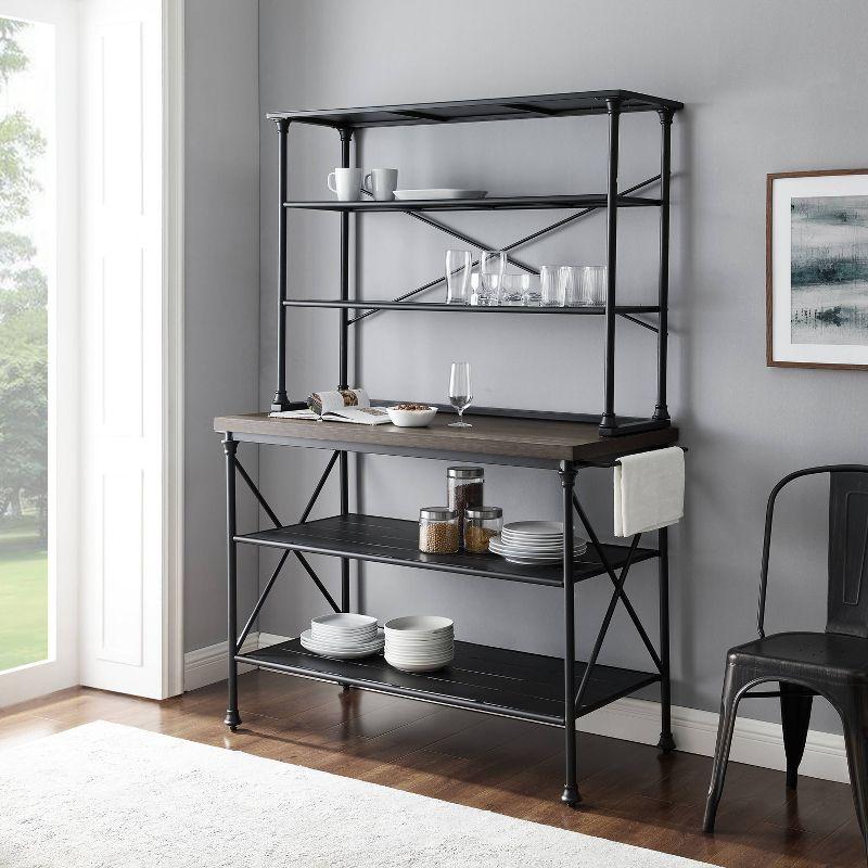 Madeleine Black and Brown Metal Kitchen Island with Hutch