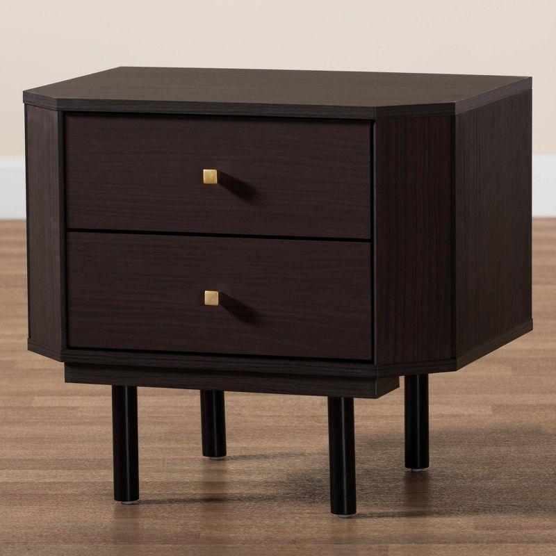 Norwood Two Tone 2 Drawer Wooden End Table Espresso Brown/Black - Baxton Studio: Modern Craftsmanship, Tapered Knobs