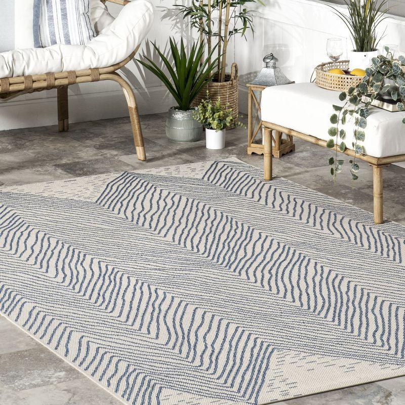 Dunham Abstract Indoor/Outdoor Area Rug for Living Room Patio Deck Front Porch Kitchen, Blue/Ivory