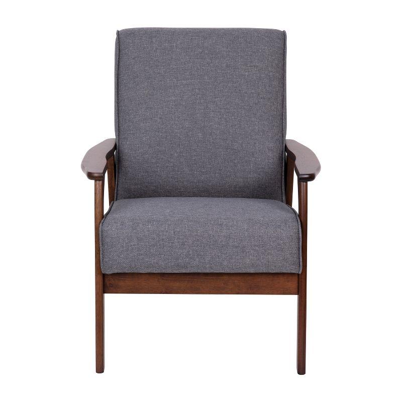 Flash Furniture Langston Commercial Grade Faux Linen Upholstered Mid Century Modern Arm Chair with Walnut Finished Wooden Frame and Arms in Gray