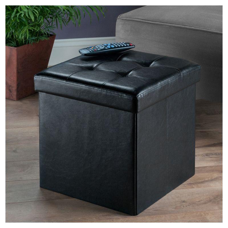 Ashford 15" Black Faux Leather Square Storage Ottoman