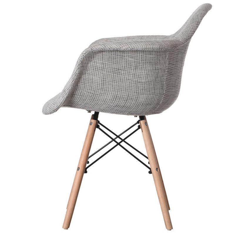 Fabulaxe Mid-Century Modern Style Fabric Lined Armchair with Beech Wooden Legs, Grey Set 2
