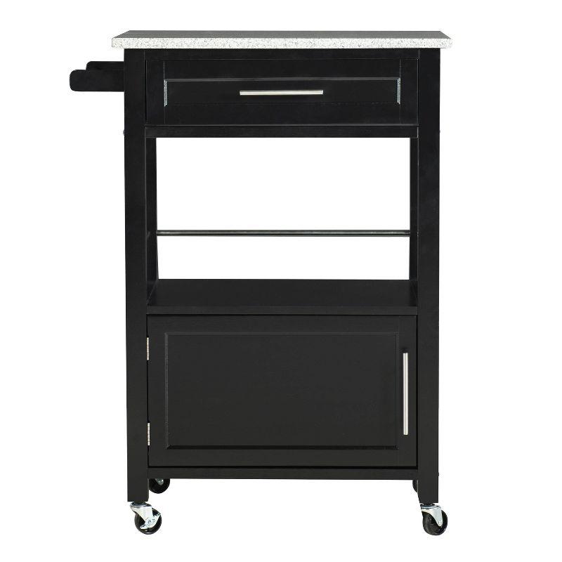 Black Granite Top Kitchen Cart with Ample Storage