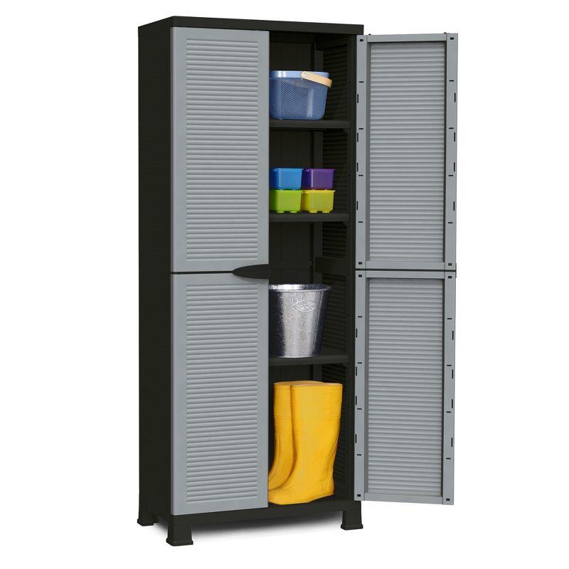 RAM Quality Products PRESTIGE UTILITY Indoor Outdoor Tool Storage Organizing Cabinet with Lockable Double Grey Doors