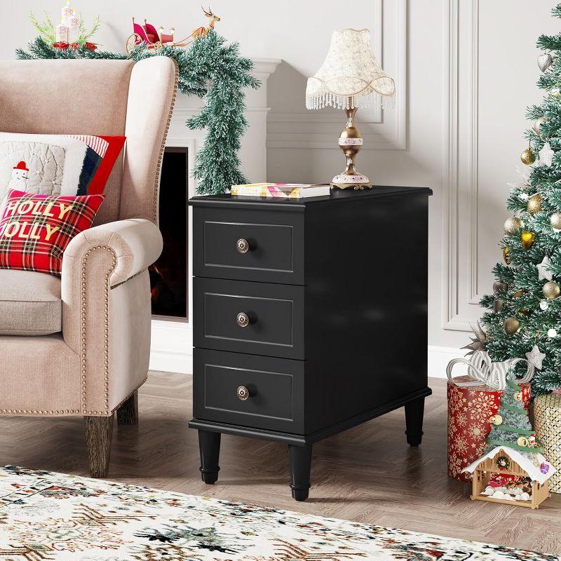 Tribesigns Solid Wood End Table with 3 Drawers
