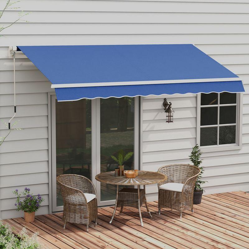 Outsunny 12' x 10' Manual Retractable Awning Outdoor Sunshade Shelter for Patio, Balcony, Yard, with Adjustable & Versatile Design, Dark Blue