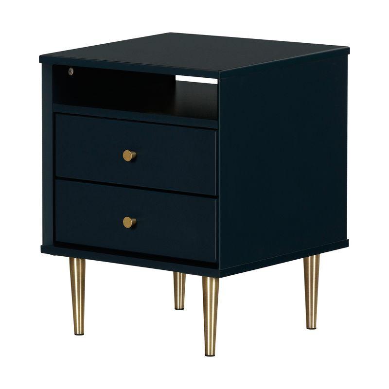 Navy Blue 2-Drawer Nightstand with Brass Legs