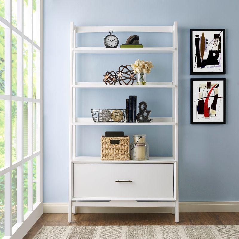 Mid-Century Modern White Wood Large Etagere Bookcase