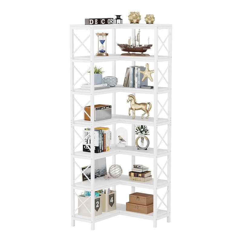 Tribesigns 7-Tier L-Shaped Bookshelf, Wood Corner Etagere Bookcase, Freestanding Display Shelving Unit, White