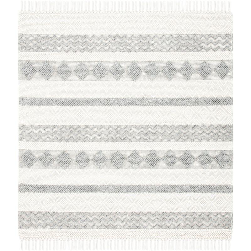 Ivory and Gray Hand-Tufted Wool Square Area Rug