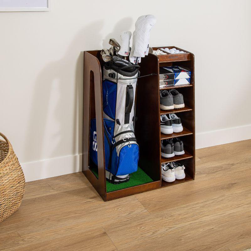 GoSports Premium Wooden Freestanding Golf Bag Organizer and Storage Rack