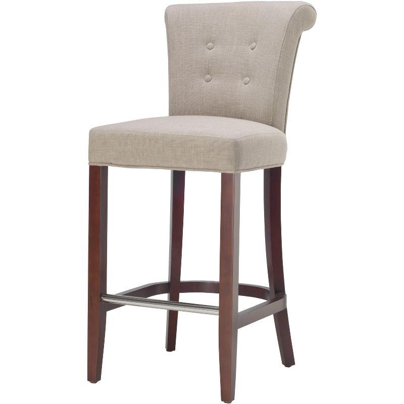 Transitional True Taupe Linen Blend Bar Stool with Cherry Mahogany Frame