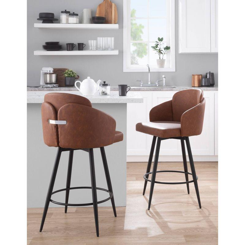 Camel and Matte Black Swivel Metal Counter Stools, Set of 2