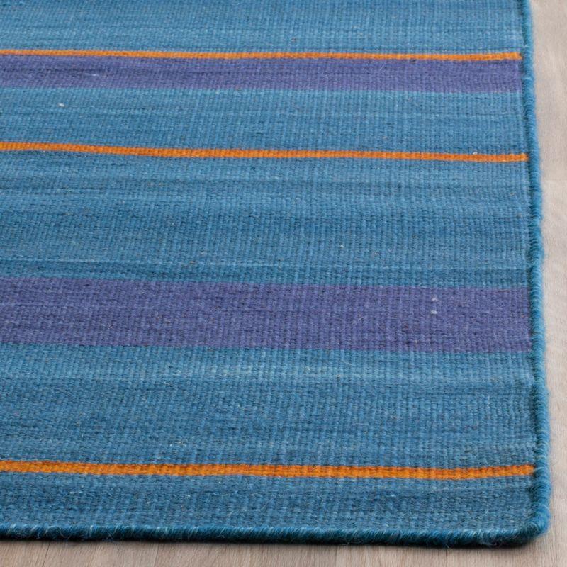 Blue and Multi 8' x 10' Handmade Wool Flat Weave Rug