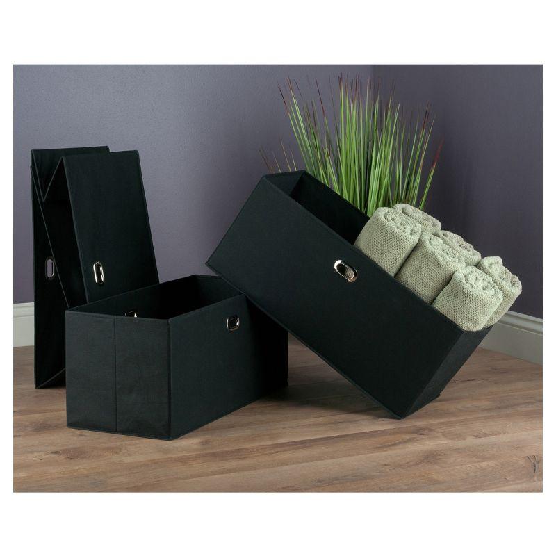 Winsome Transitional 3-Piece Black Fabric Folding Storage Basket Set