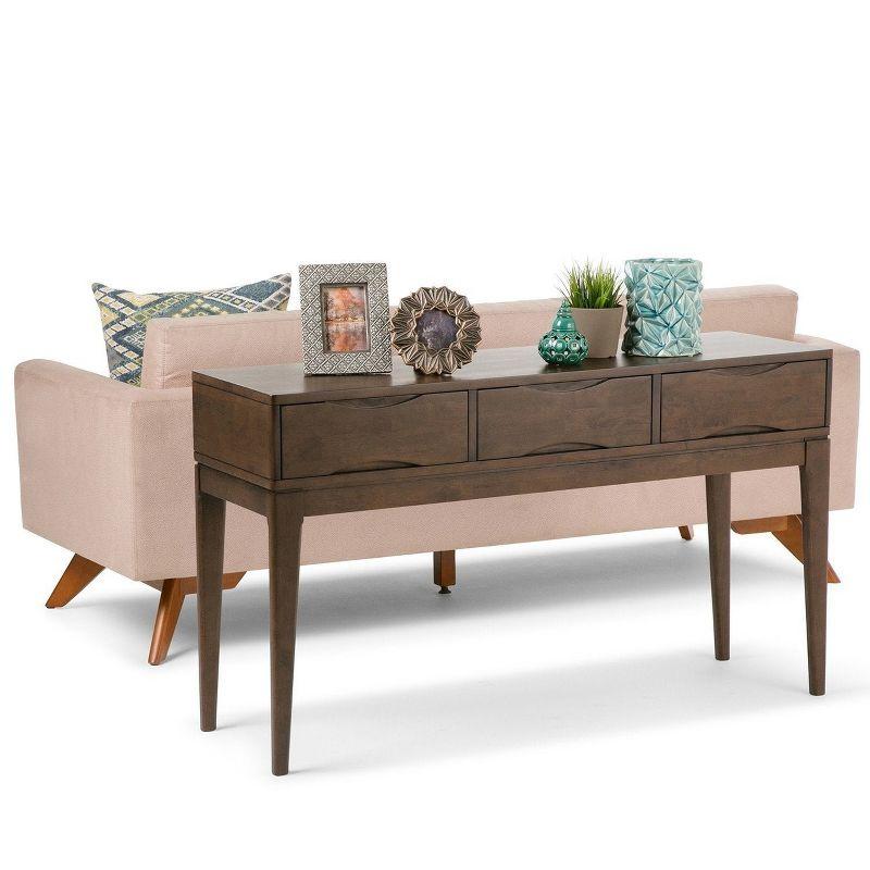 Simpli Home Harper 54"W Solid Hardwood Mid-Century Modern Storage Console Table with Drawers and Tapered Legs