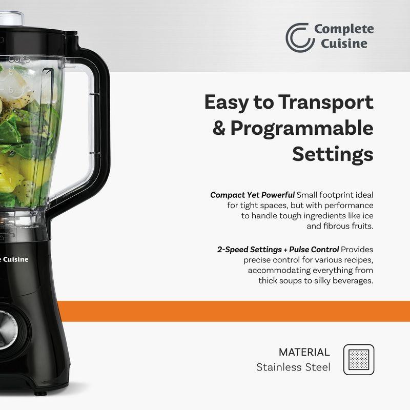 Complete Cuisine Kitchen Blender and Food Mixer, Electric Smoothie Maker with Stainless-Steel Blades, 2-Speed Control, 48 Oz, Black