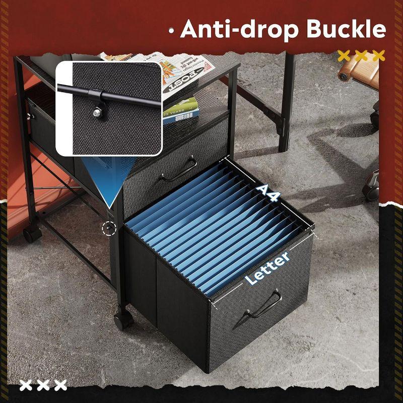 2 Drawer Mobile File Cabinet, Rolling Printer Stand With Open Storage Shelf, Fabric Vertical Filing Cabinet Fits A4 Or Letter Size For Home Office, Wood Grain Print