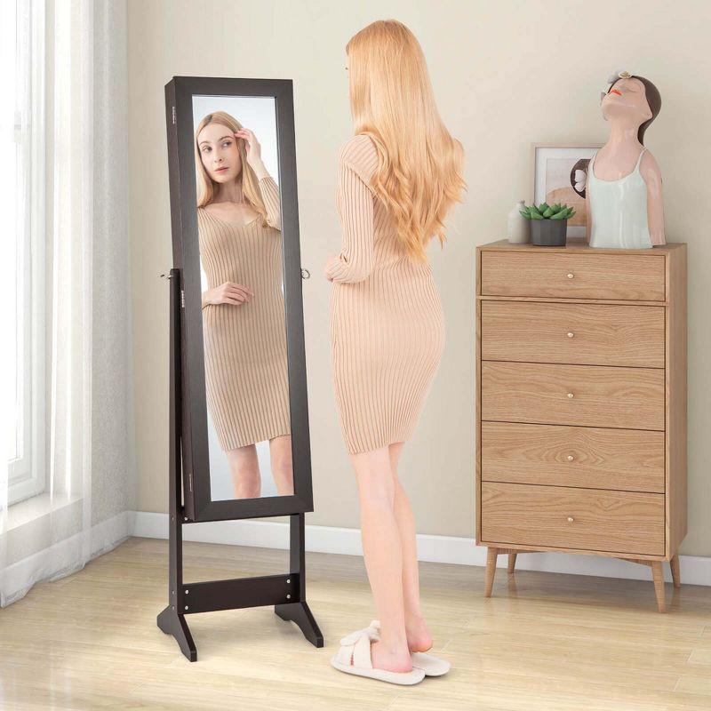 Costway Jewelry Mirrored Cabinet Armoire Organizer Storage Box with Stand Christmas Gift Coffee