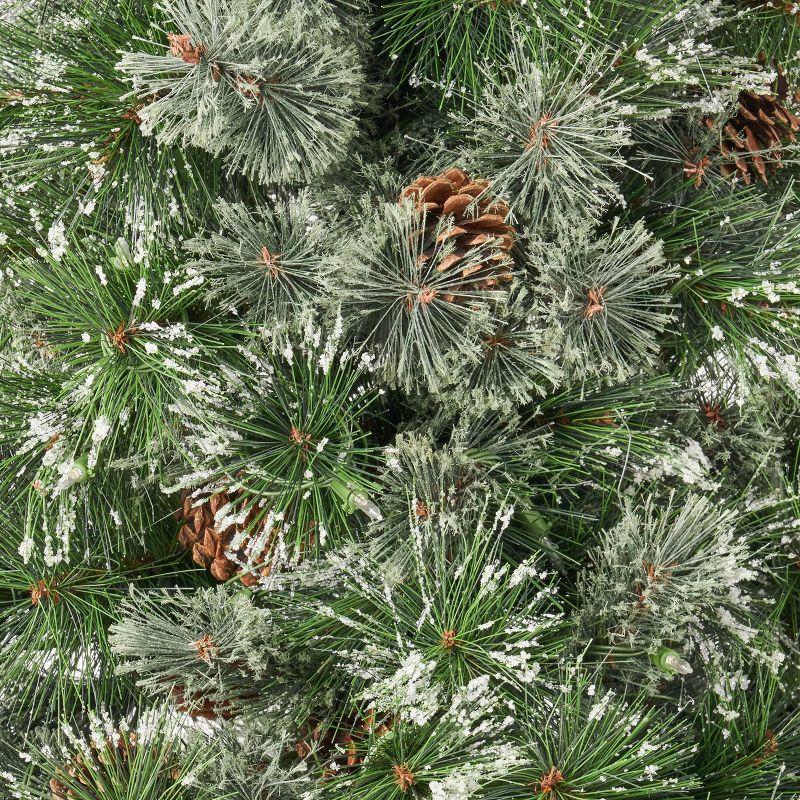 GDFStudio 7 Foot Cashmere Pine and Mixed Needles Pre Lit LED Artificial Christmas Tree with Snowy Branches and Pinecones