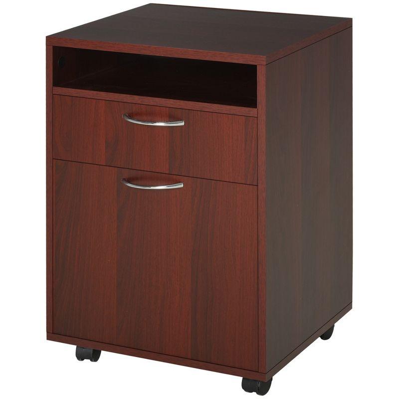 HOMCOM Mobile Storage Cabinet Organizer with Drawer and Cabinet, Printer Stand with Castors, Brown