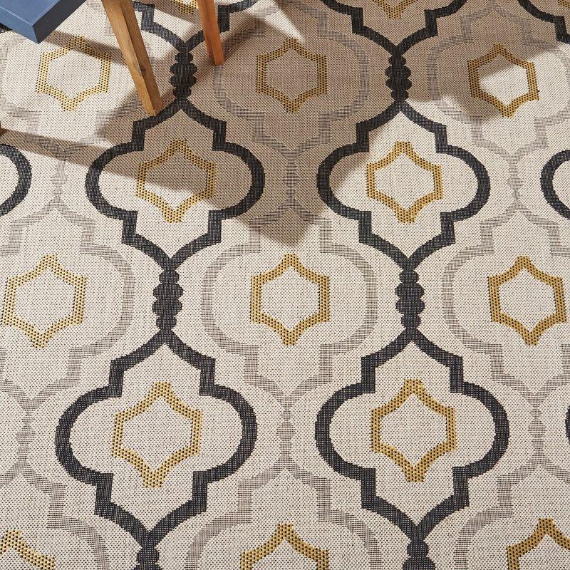 Beige and Black Geometric Outdoor Area Rug