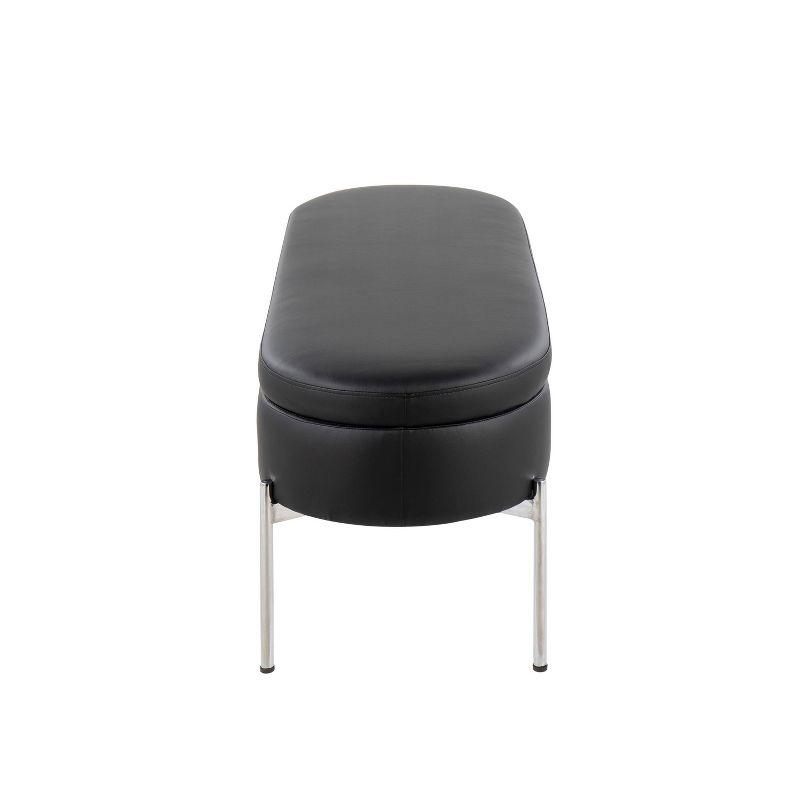 48" Chloe PU Leather Storage Bench Metal Chrome/Black - LumiSource: Flip-Top Lid, Entryway Seating