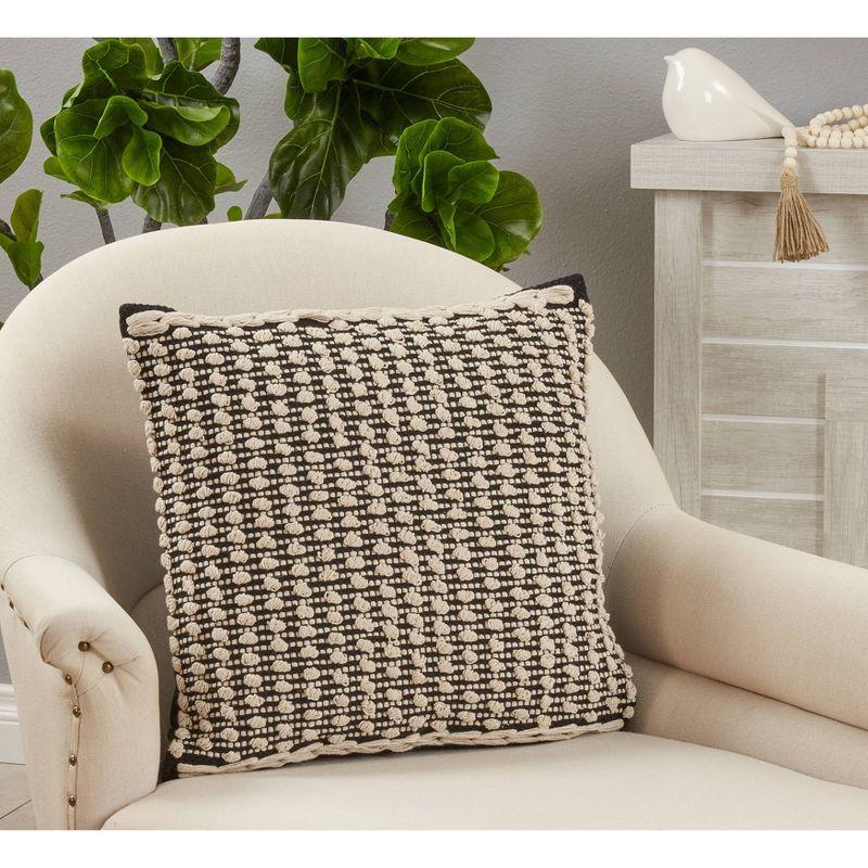 20" Black and White Knotted Cotton Square Pillow Cover