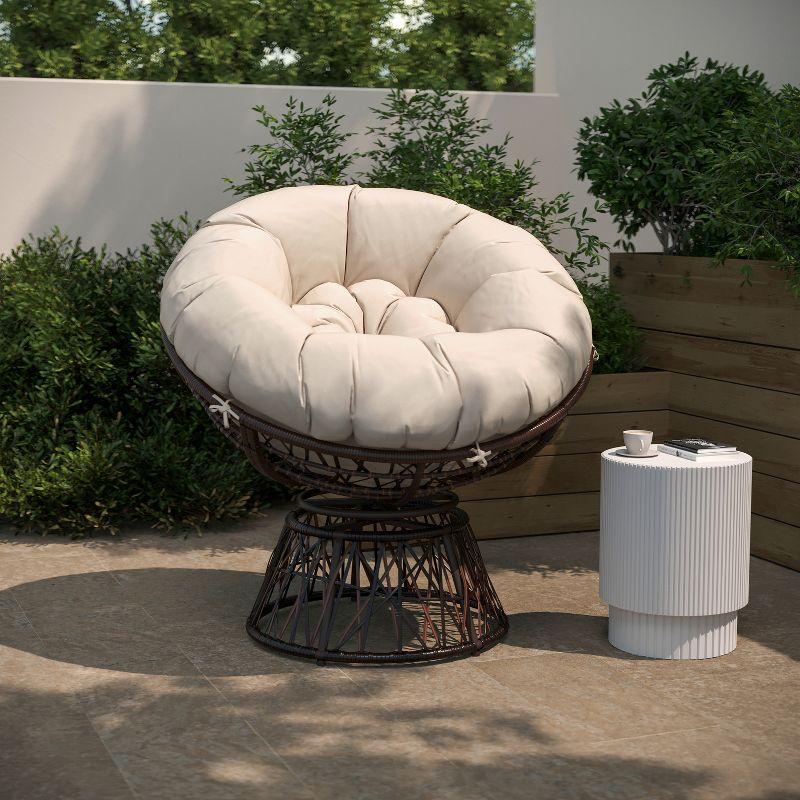 360° Swivel Patio Chair with Beige Cushion and Brown Metal Frame